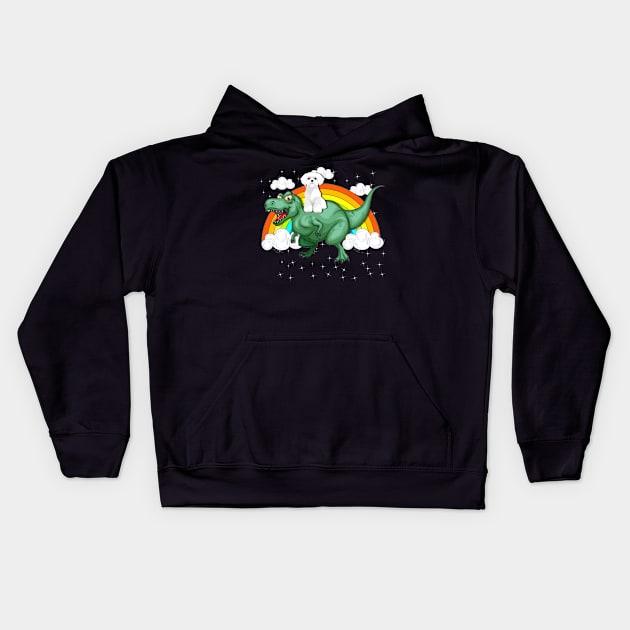 T Rex Dinosaur Riding Westie Dog Kids Hoodie by LaurieAndrew